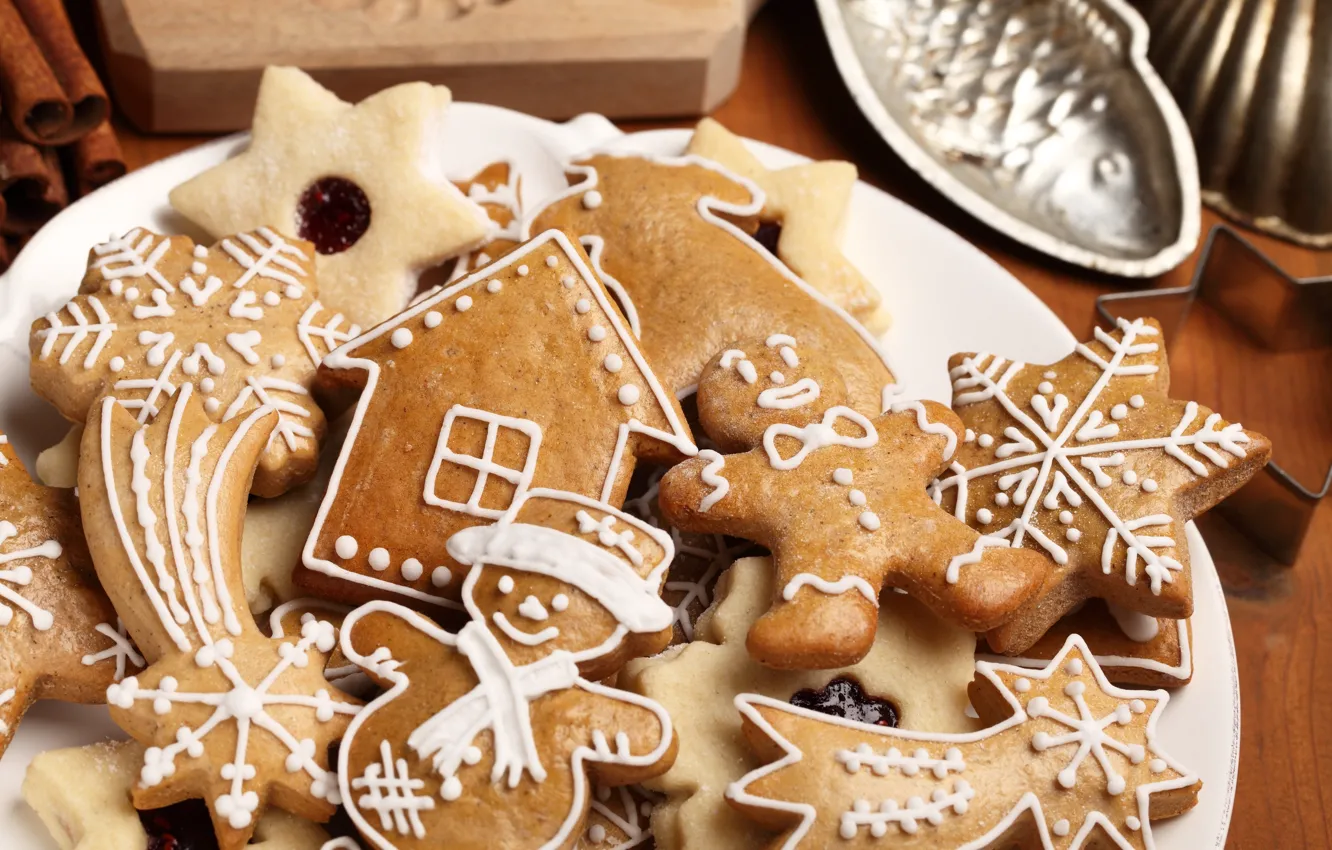 Фото обои Новый Год, печенье, Рождество, Christmas, выпечка, сладкое, Xmas, глазурь