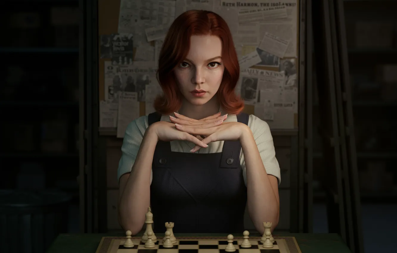 Фото обои chess, redhead, looking at viewer, 2021, Beth Harmon