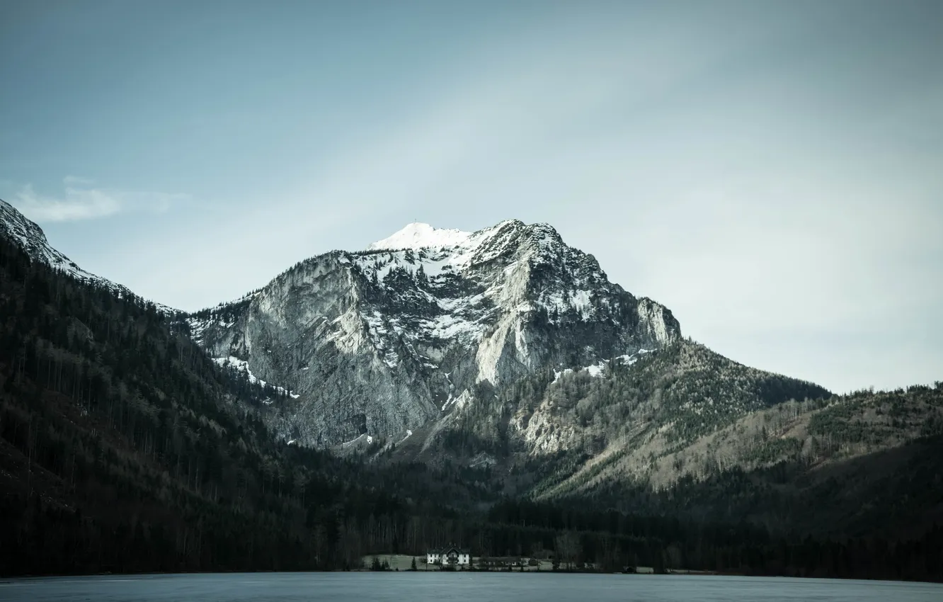 Фото обои небо, горы, озеро, вершины, mountains