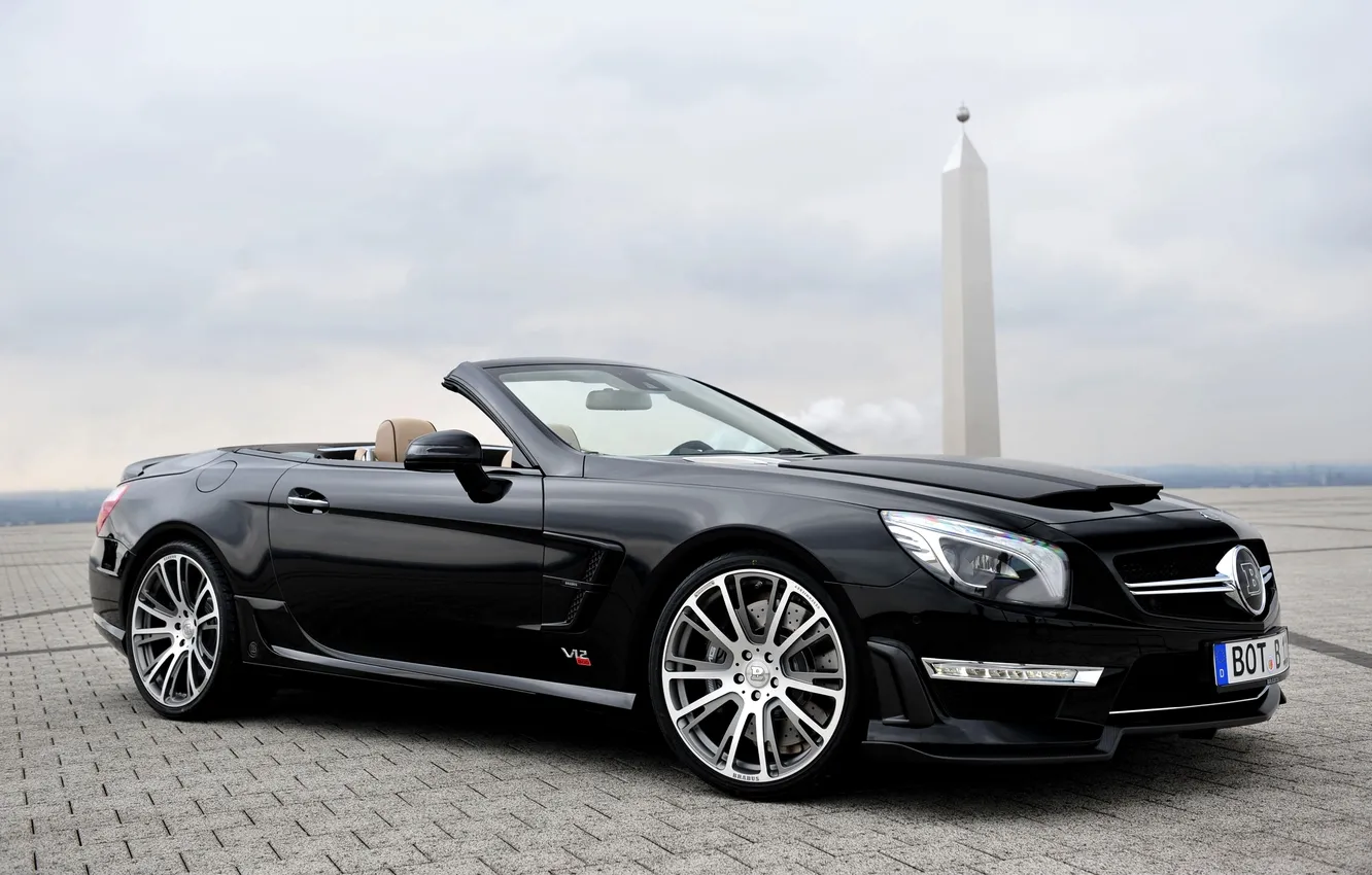 Фото обои Mercedes-Benz, Черный, Колеса, кабриолет, Brabus, AMG, SL65, Передок