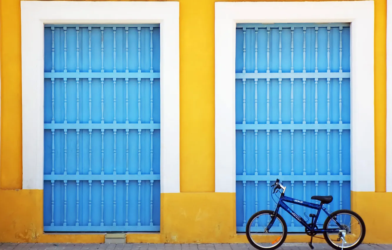 Фото обои велосипед, дом, улица