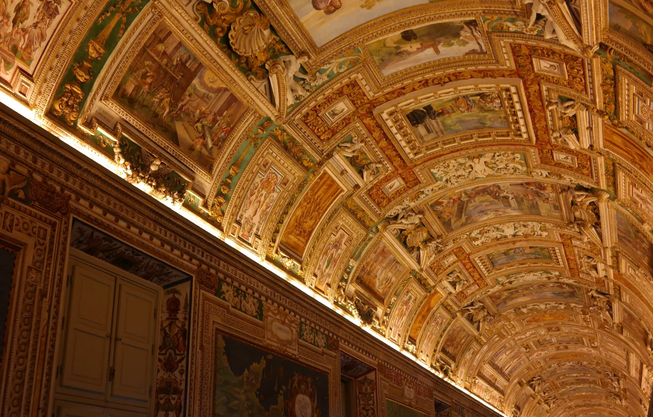 Фото обои коридор, потолок, галерея, Ватикан, Музеи Ватикана