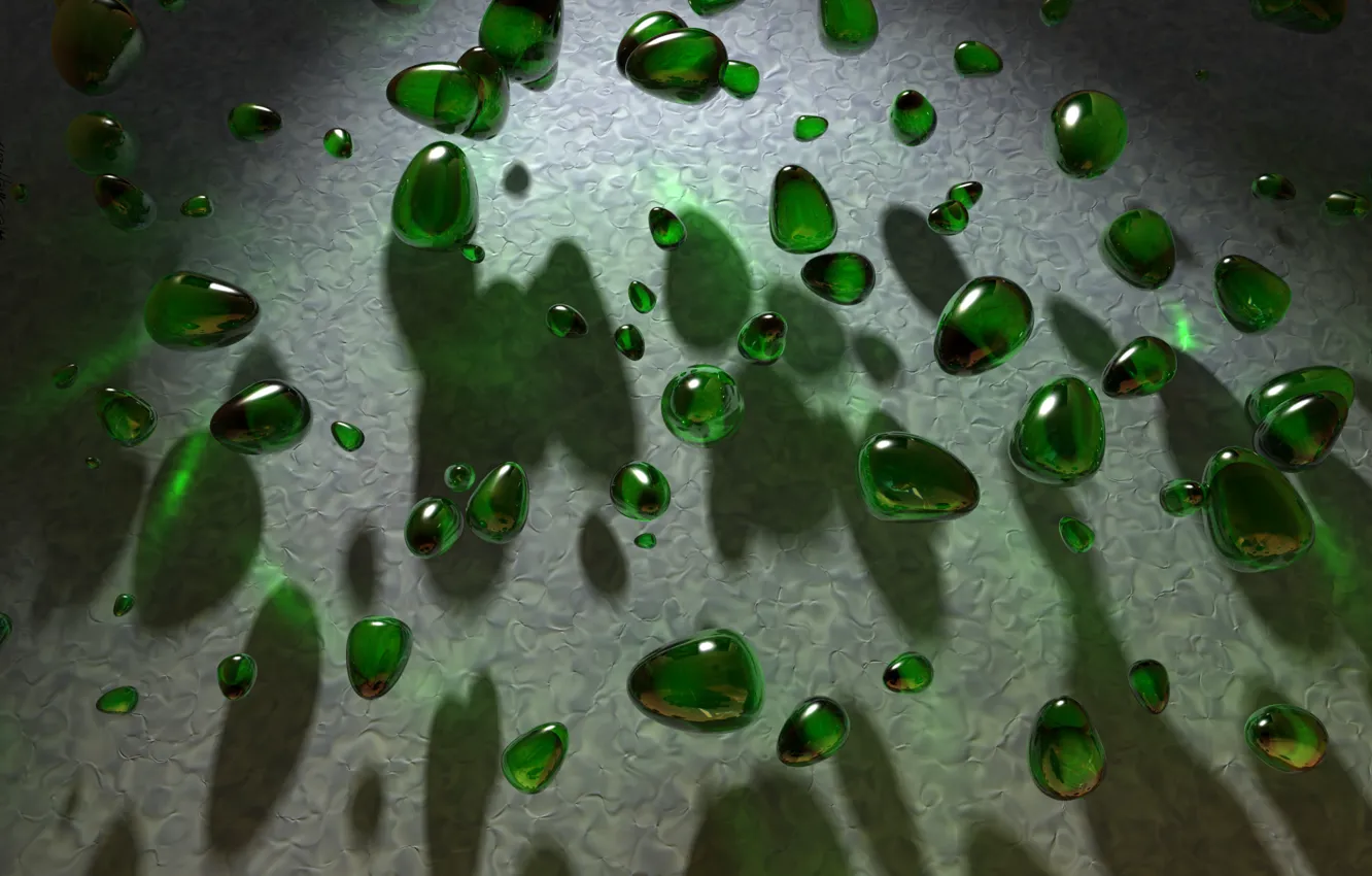 Фото обои стена, зелёный, 3DMax, стекляшки