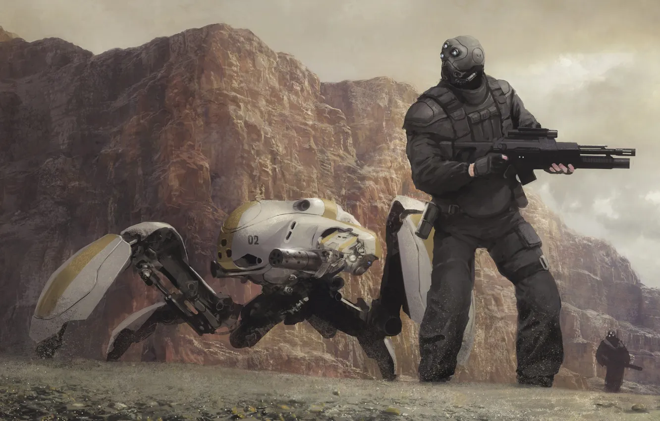 Фото обои боевой робот, Geoffroy Thoorens, Sentinels