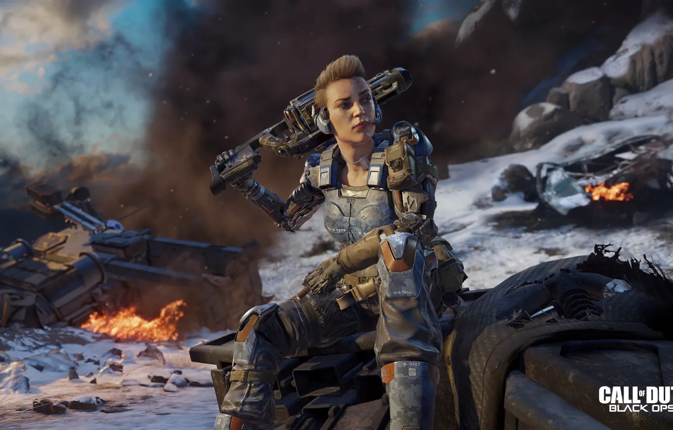 Фото обои Девушка, пушки, мехи, Call of Duty: Black Ops 3, герой солдат