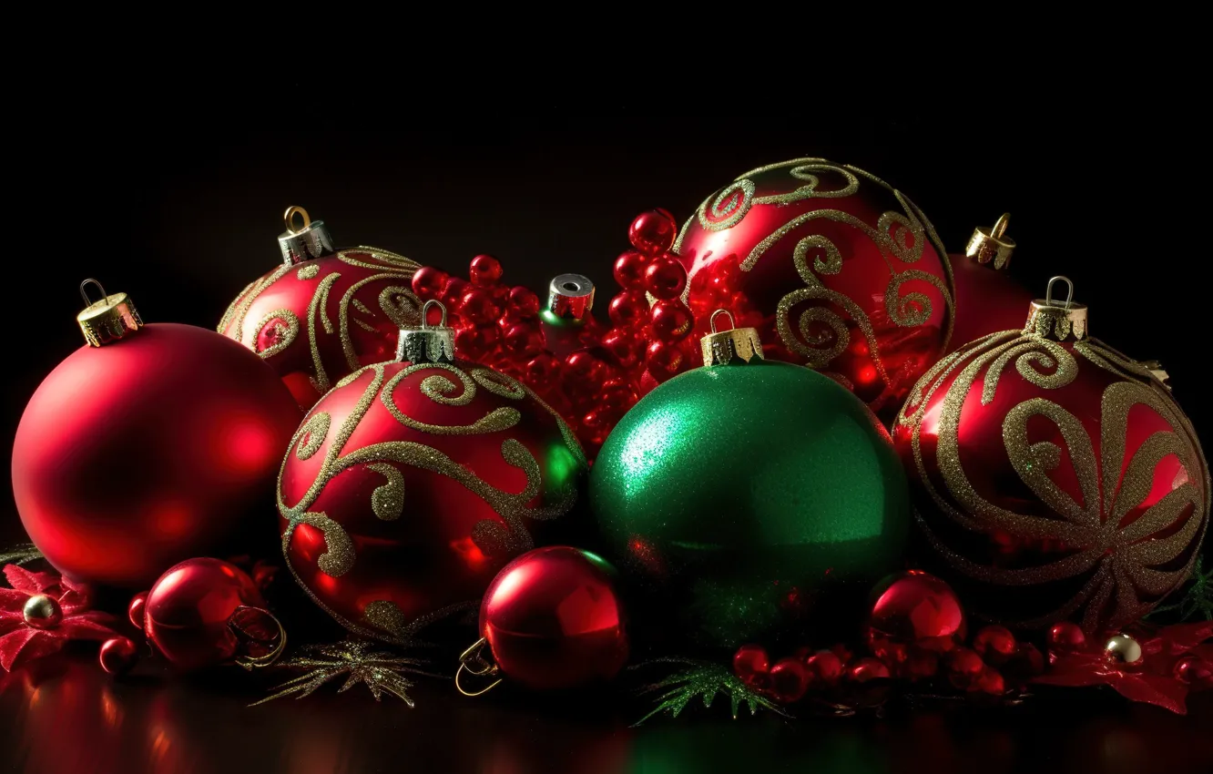 Фото обои фон, шары, Новый Год, Рождество, red, new year, happy, Christmas
