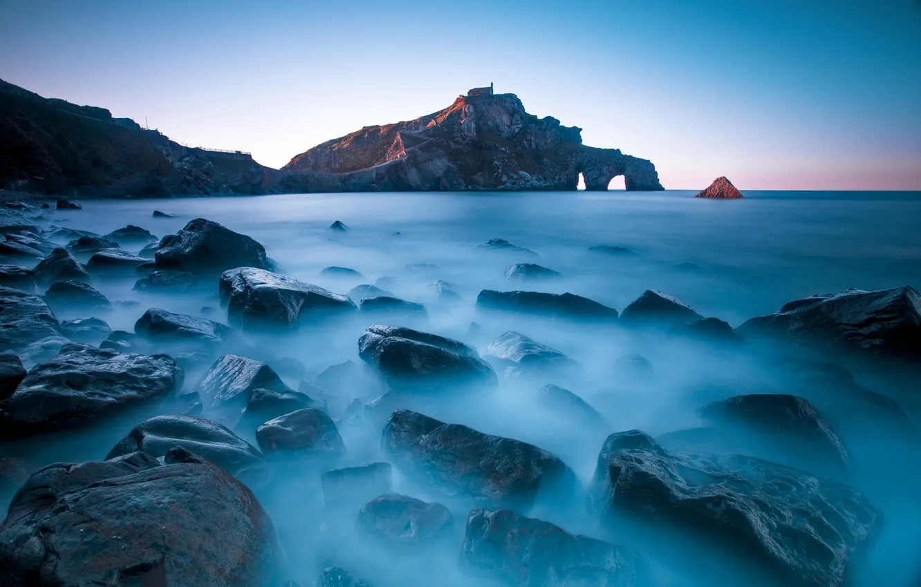 Фото обои море, пейзаж, камни, скалы, Spain, Gaztelugatxe's San Juan, Bizkaia