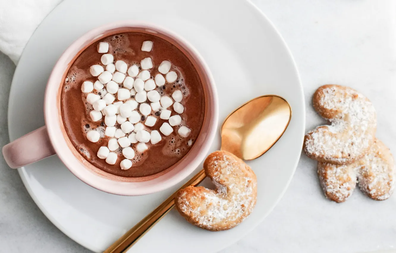 Фото обои печенье, кружка, чашка, hot, chocolate, какао, cookies, marshmallow
