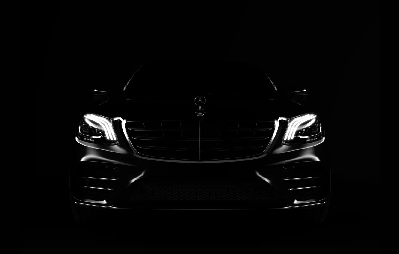 Фото обои Авто, Черный, Машина, Mercedes, Фары, Логотип, Car, Art