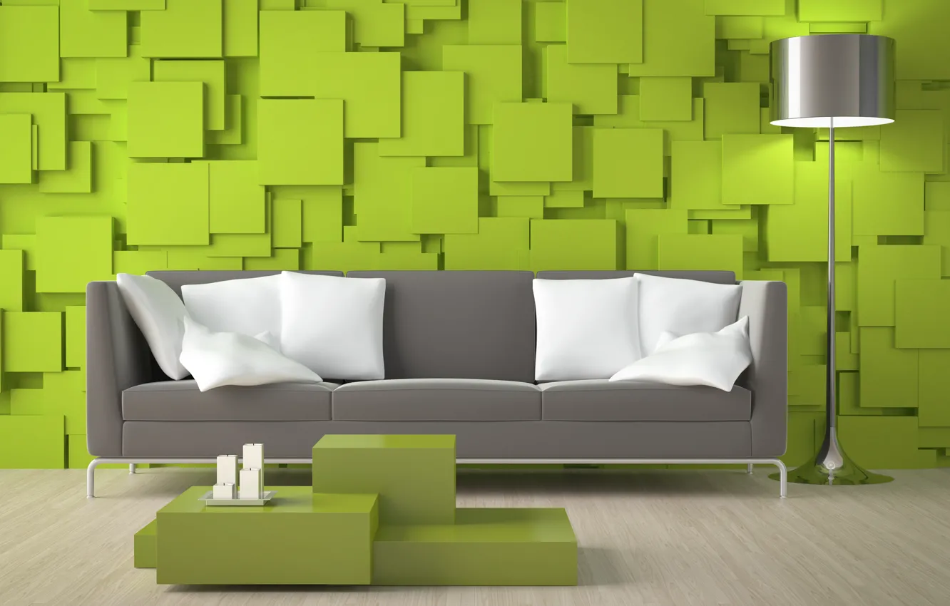 Фото обои green, wall, sofa