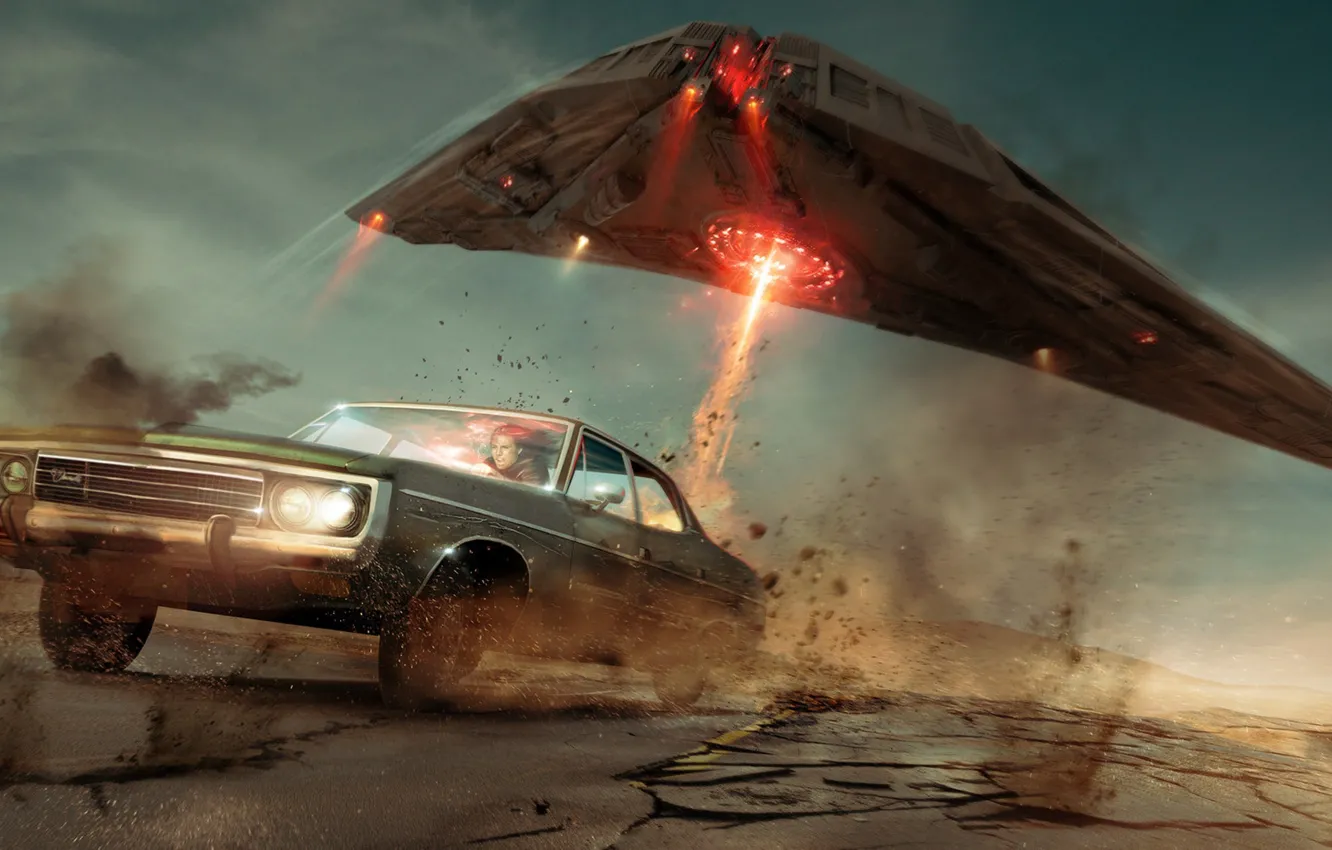 Фото обои погоня, НЛО, Art, UFO, Col Price, the chase