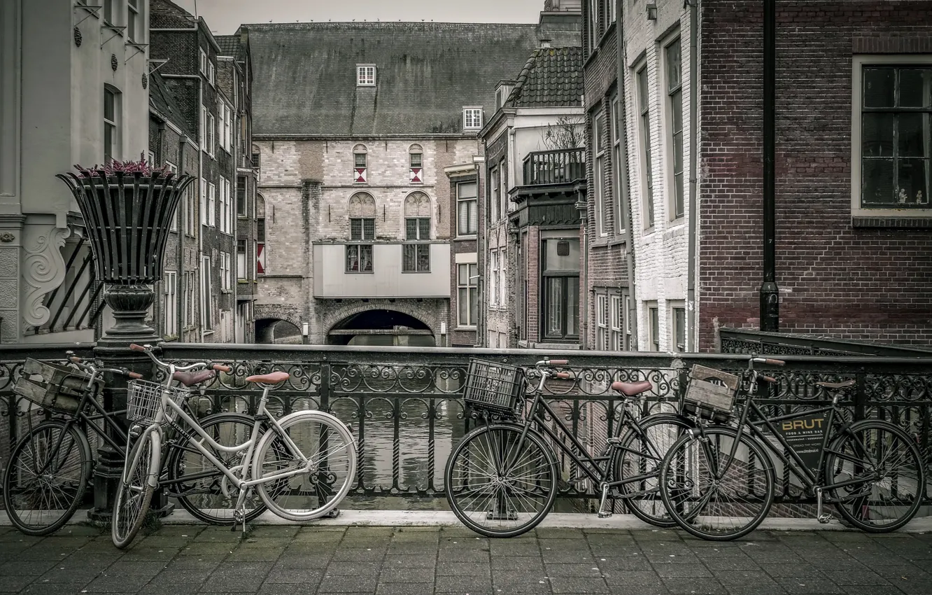 Фото обои Holland, Dordrecht, Bicycles