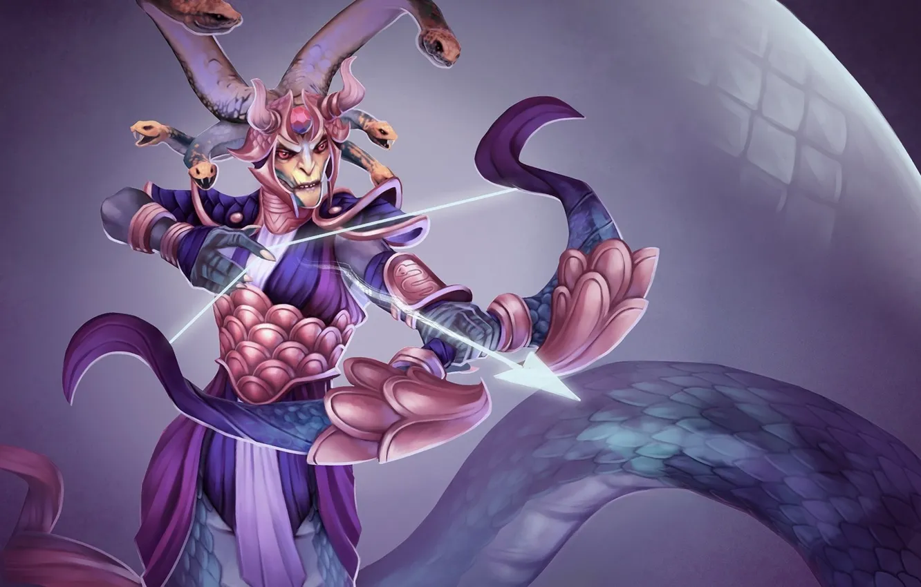 Фото обои змеи, лук, арт, хвост, Medusa, Dota 2, Gorgon