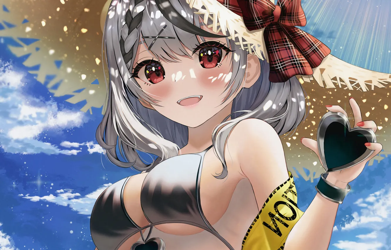 Фото обои girl, sexy, cleavage, beach, hat, boobs, anime, beautiful