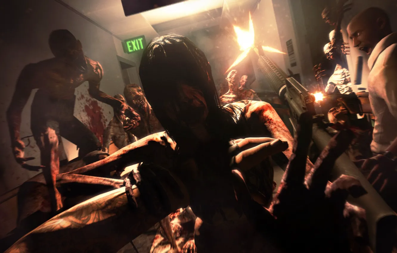 Фото обои автомат, зомби, Left 4 Dead, Alma, Louis, F.E.A.R