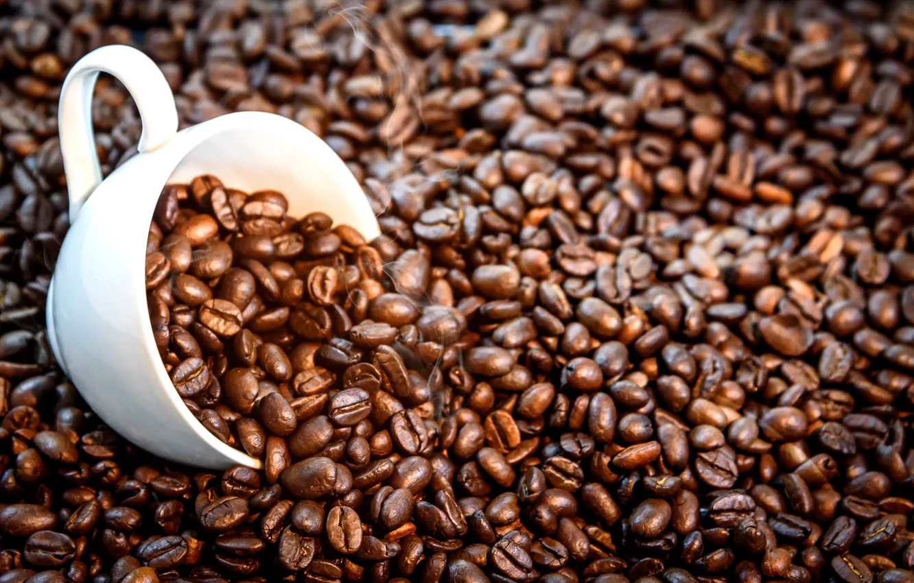 Фото обои фон, кофе, зерна, чашка, texture, background, cup, beans