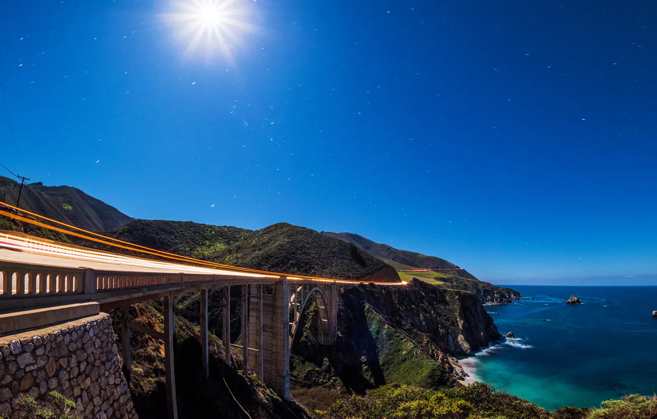 Фото обои мост, океан, побережье, Калифорния, Pacific Ocean, California, Тихий океан, Bixby Bridge
