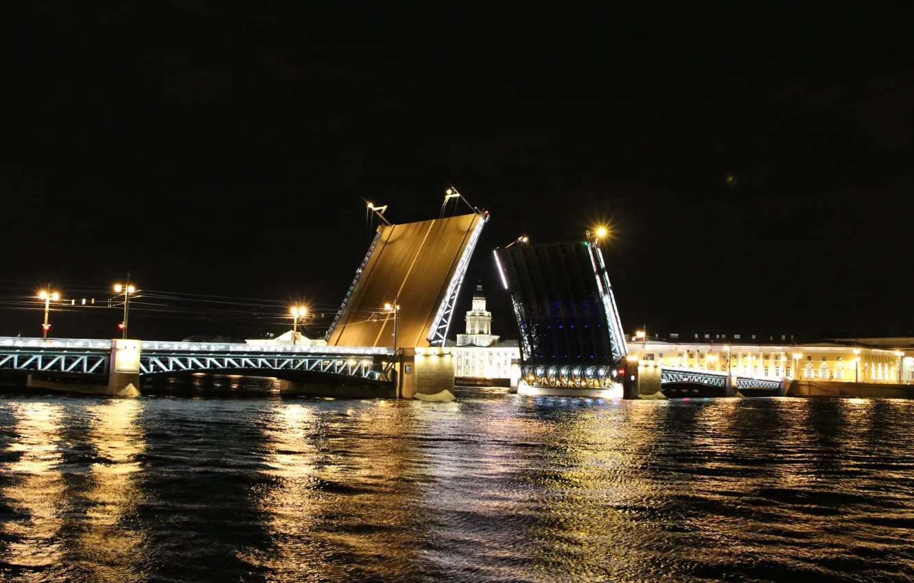 Фото обои ночь, Питер, мосты