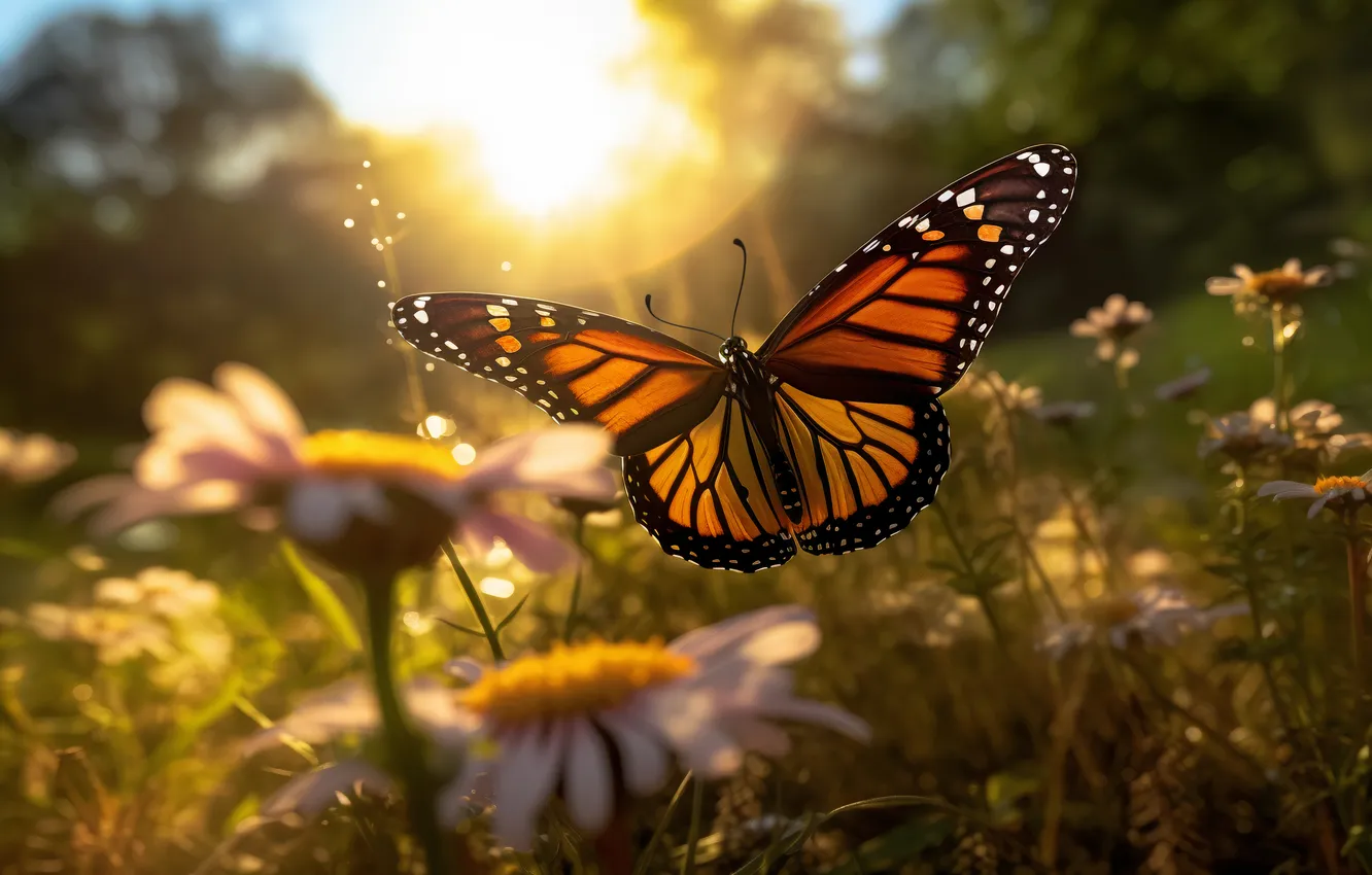 Фото обои цветы, бабочка, крылья, цифровое искусство, ИИ-арт, Искусство искусственного интеллекта, НЕЙРОСЕТЬ