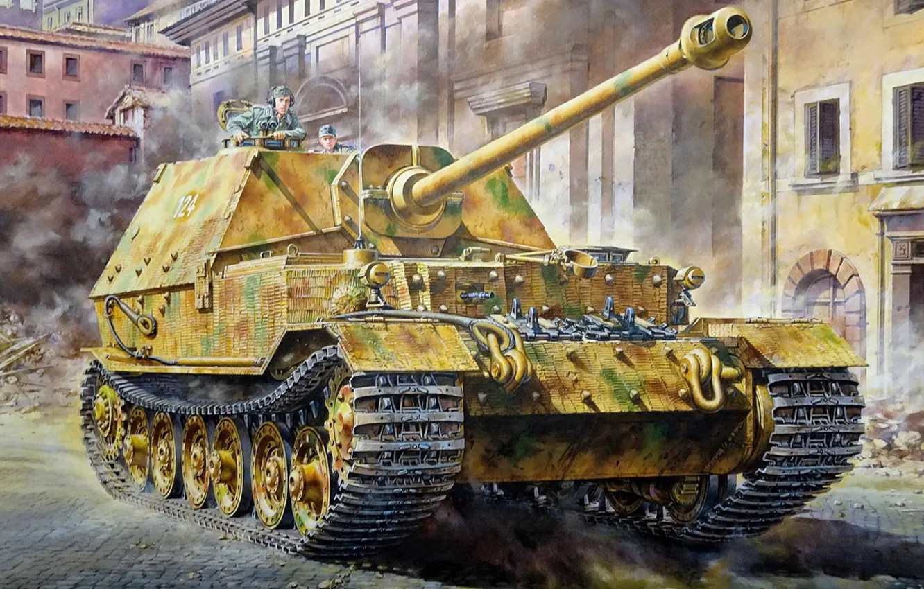 Фото обои Германия, сау, вермахт, Истребитель танков, тяжелая, Самоходная артиллерийская установка, Masami Onishi, Sd.Kfz.184 Elefant