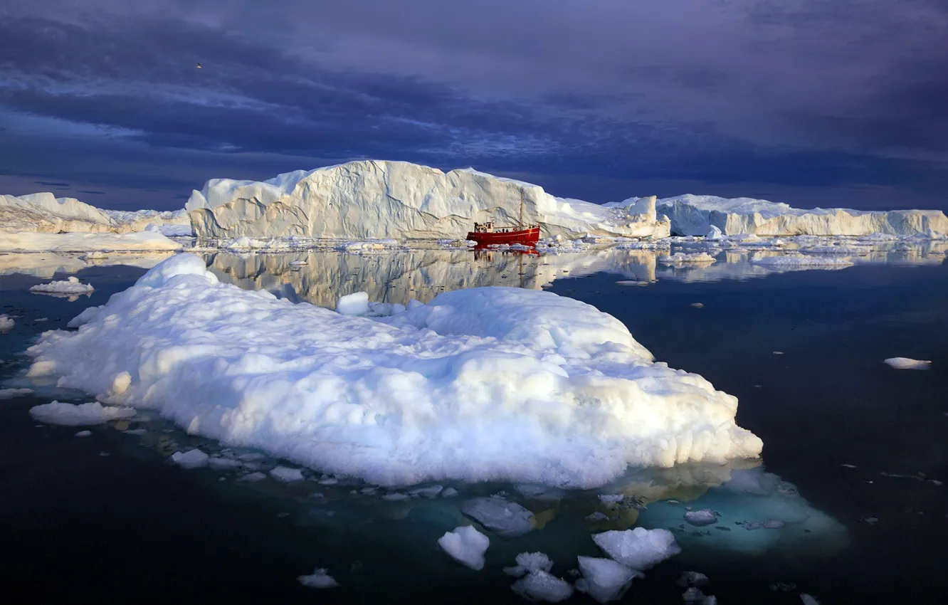 Фото обои море, снег, корабль, лёд