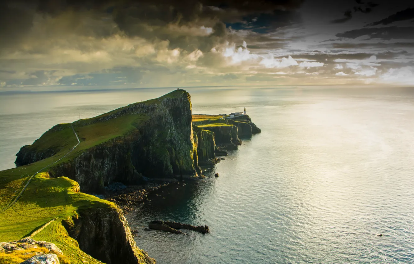 Фото обои море, скалы, маяк, Шотландия, мыс, Neist Point