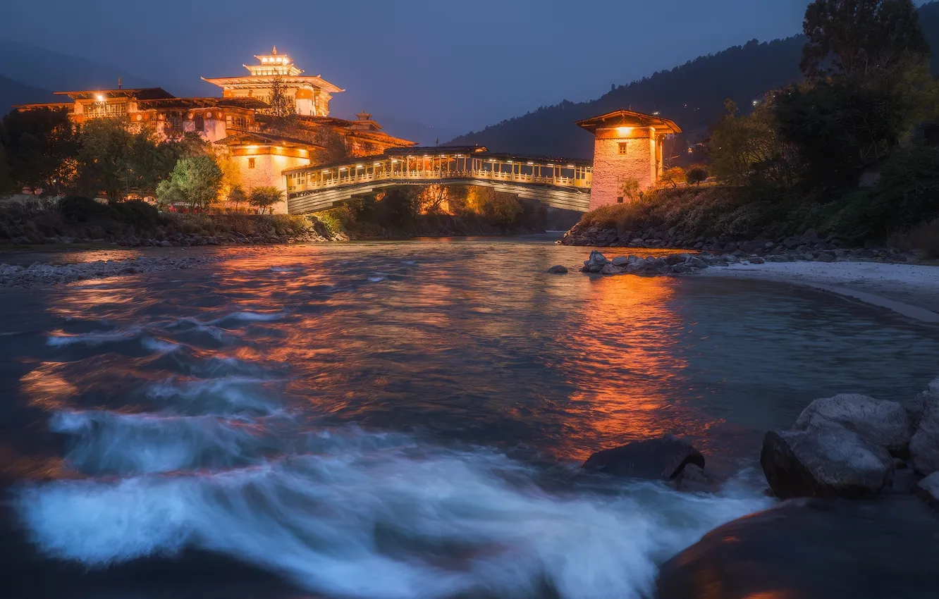 Фото обои river, bridge, Asia, temple, Daniel Kordan