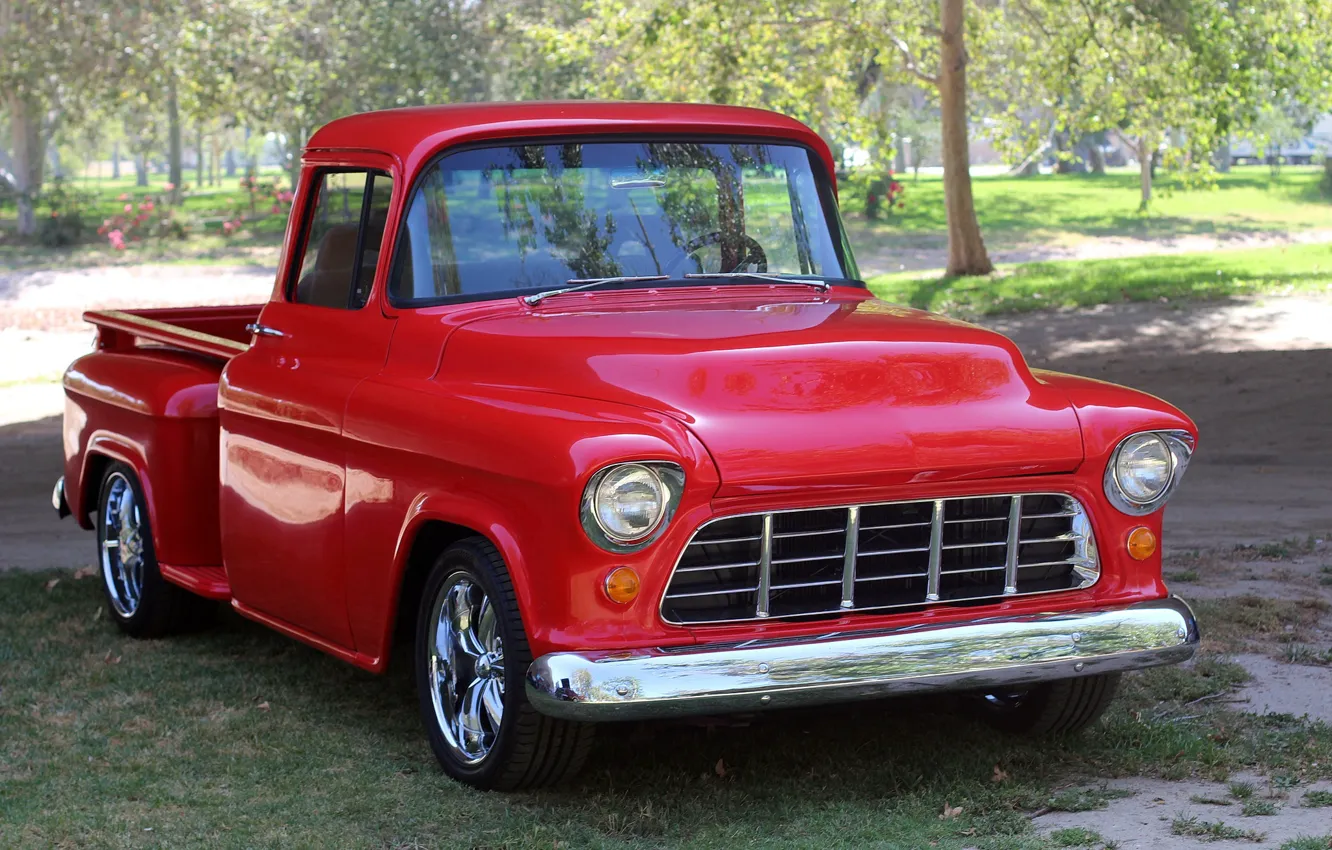 Фото обои Chevrolet, Red, Pickup, 1955