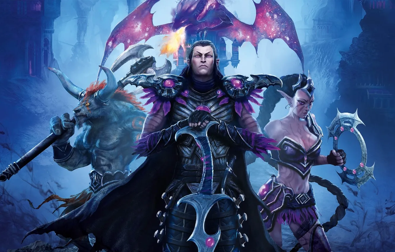 Фото обои монстр, эльфийка, минотавр, Shades of Darkness, Might &amp; Magic Heroes 6