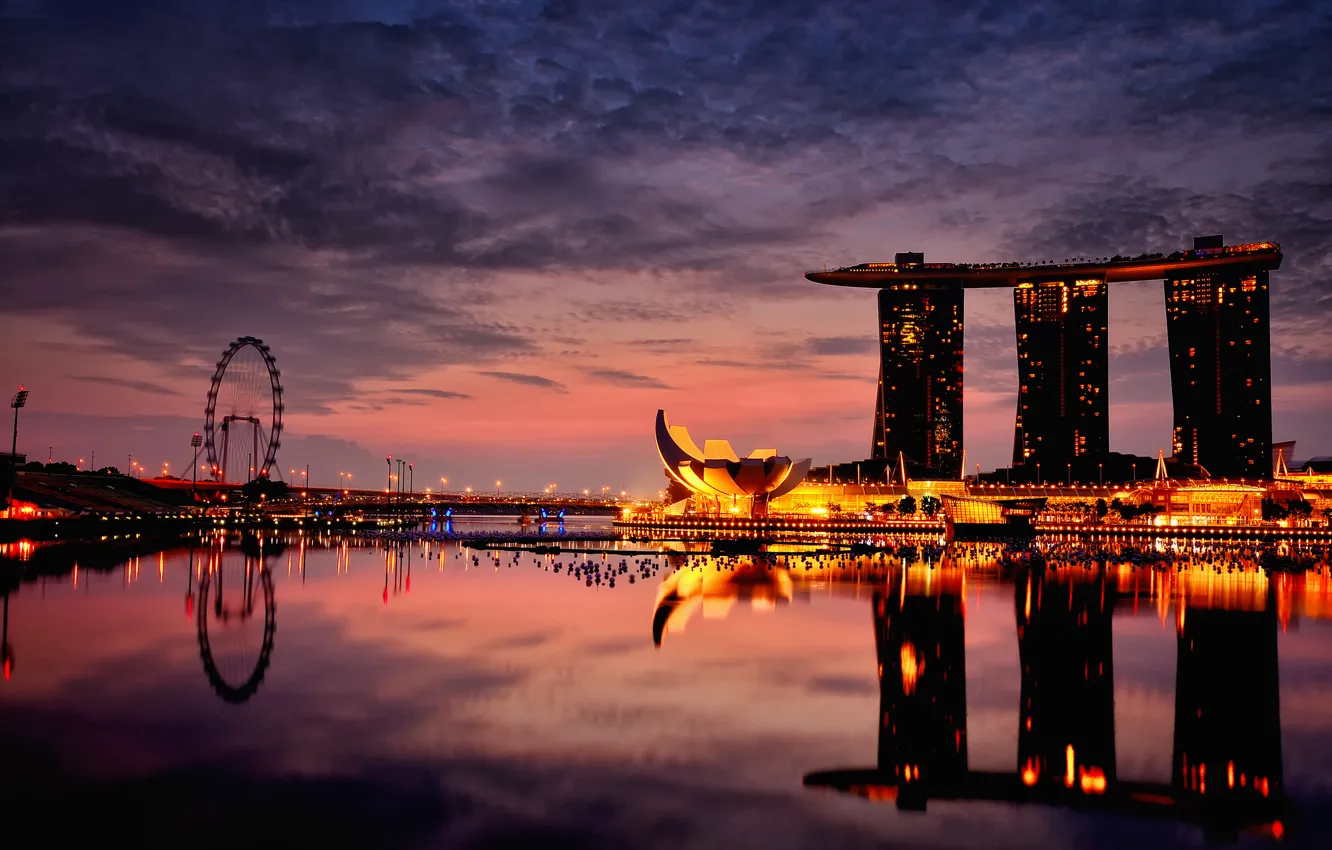 Фото обои ночь, город, вечер, Сингапур, отель
