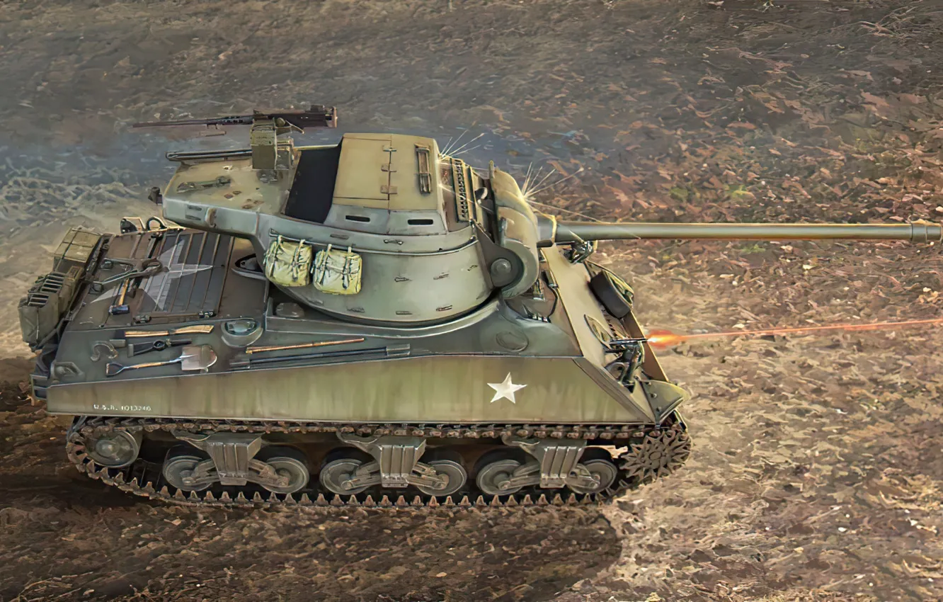 Фото обои art, tank, ww2, Sherman