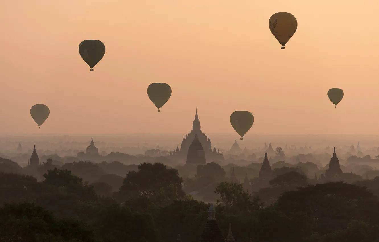 Фото обои Thailand, sunset, dirigible balloons