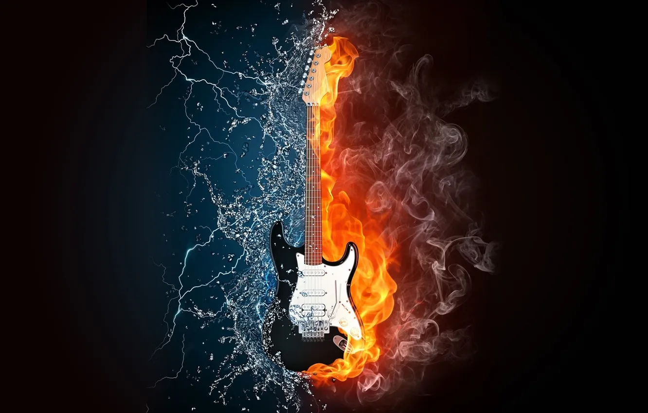 Фото обои вода, жизнь, музыка, огонь, молнии, Гитара