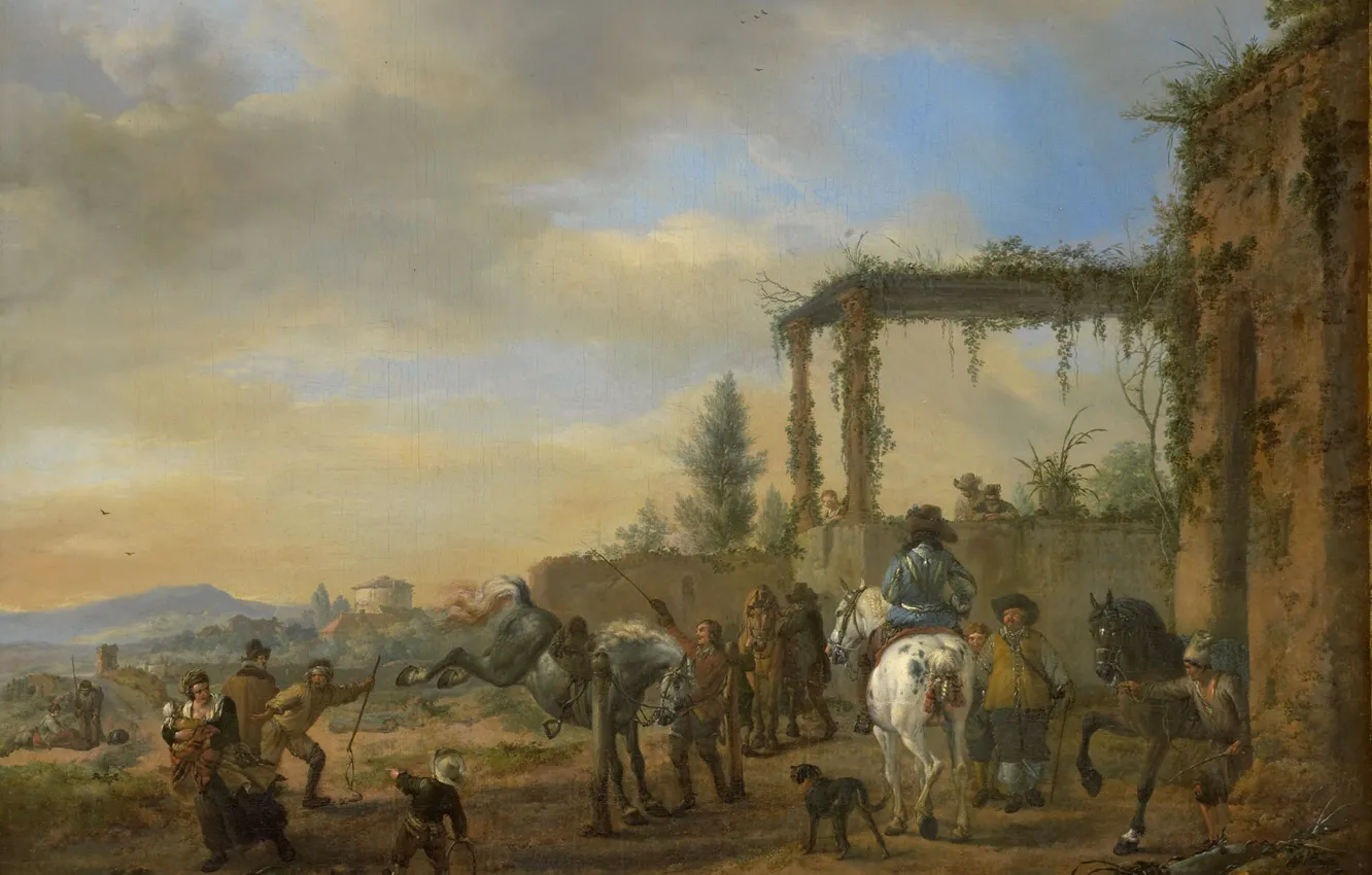 Фото обои масло, картина, холст, Школа Верховой Езды, Филипс Вауэрман