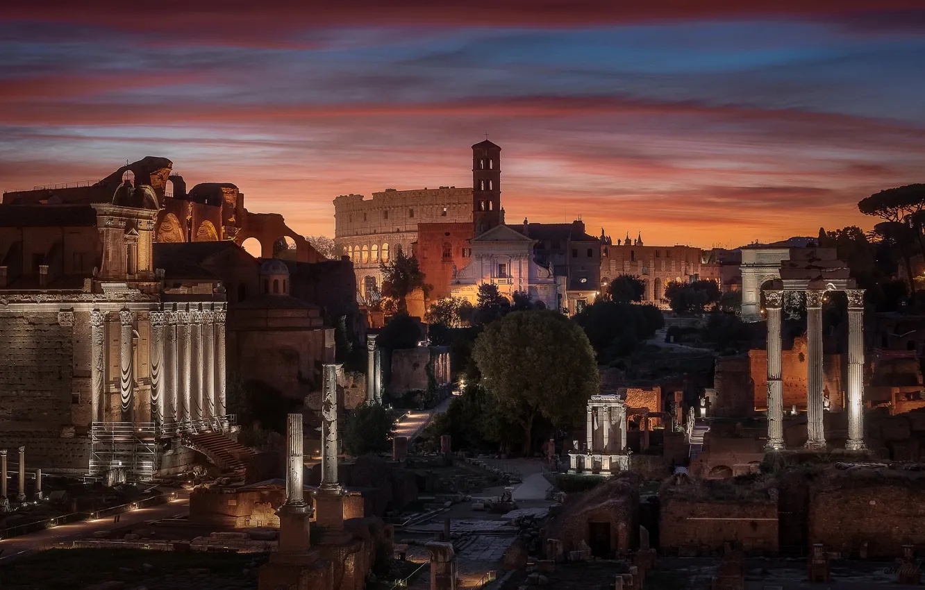 Фото обои город, вечер, утро, Рим, Италия, руины