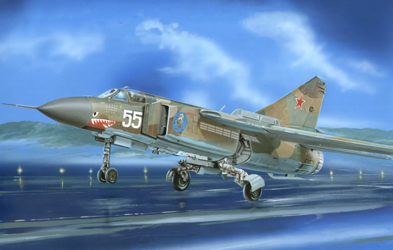 Фото обои war, art, airplane, painting, jet, Mikoyan-Gurevich MiG-23