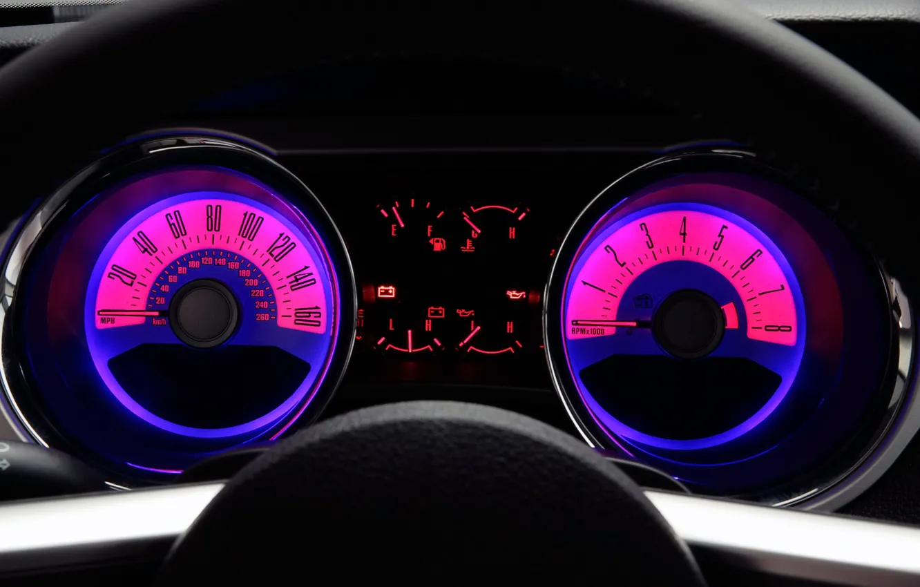 Фото обои приборы, Скорость, Спидометр, Мустанг, Руль, 2011 Ford Mustang GT