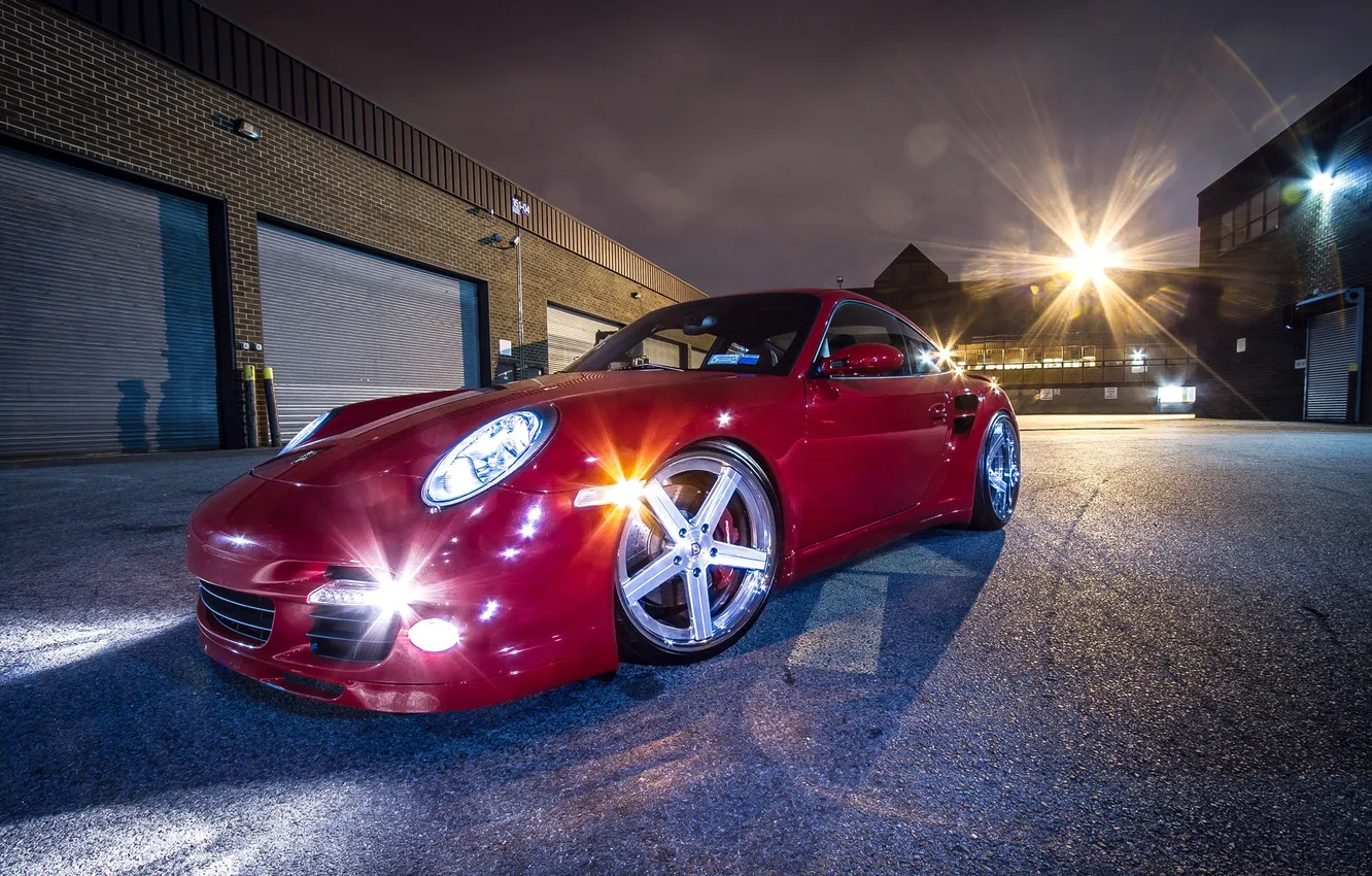 Фото обои 911, Porsche, Red, Glow, Lights, Night, Turbo, Tuning