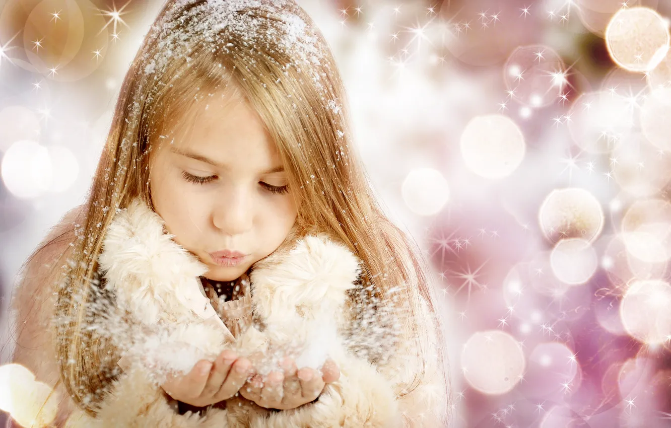 Фото обои снег, дети, ребенок, Новый год, new year, happy, snow, боке