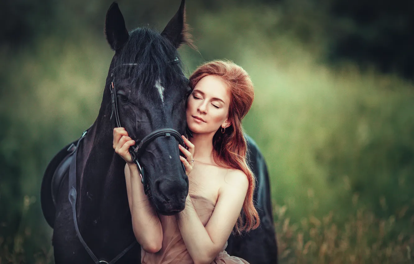 Фото обои природа, лицо, женщина, лошадь, beauty