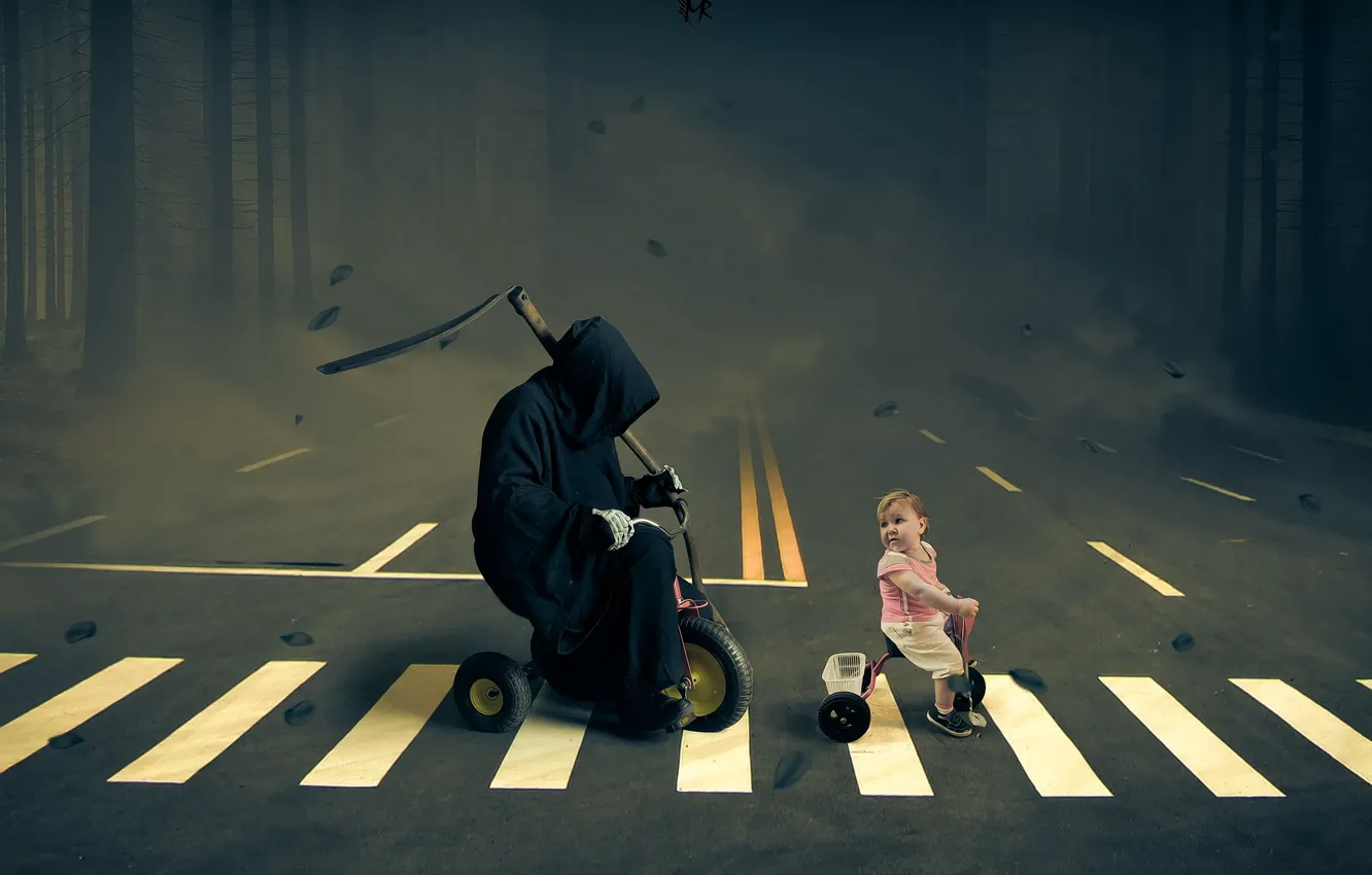 Фото обои смерть, улица, ребёнок, велосиипед