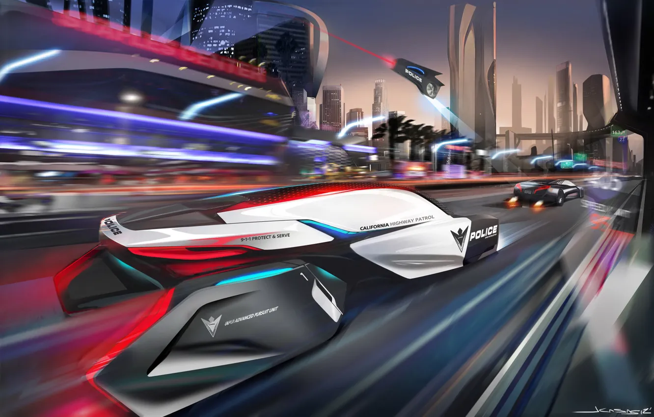 Фото обои город, будущее, полиция, bmw epatrol concept