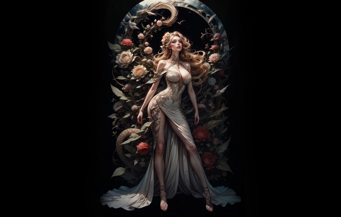 Фото обои девушка, цветы, арка