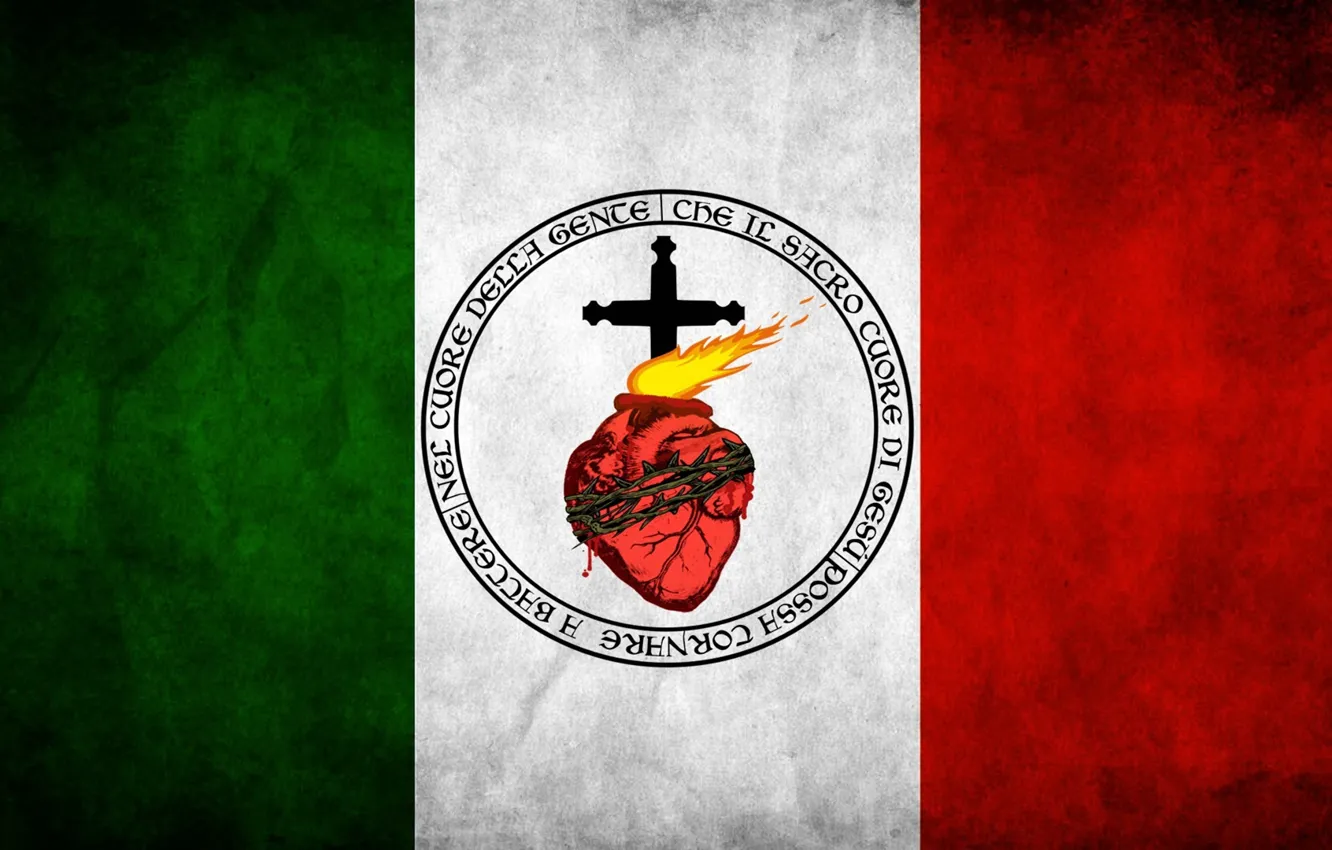Фото обои fire, italia, heart, cross, old, italy, flag, Jesus Christ