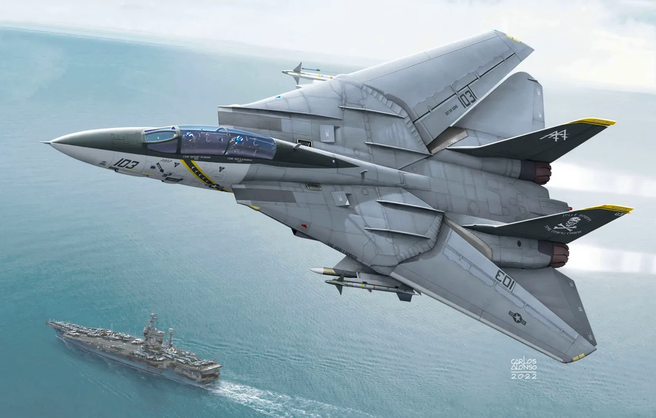 Фото обои США, истребитель-перехватчик, палубный, US NAVY, Carlos Alonso, USN F-14B VF-103 Jolly Rogers, Grumman F-14B Tomcat