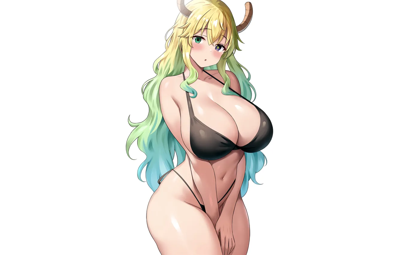 Фото обои girl, sexy, cleavage, horns, long hair, boobs, sexy girl, anime