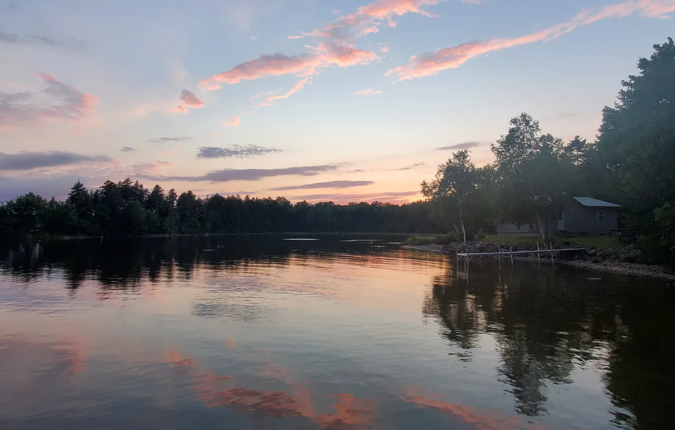 Фото обои trees, sunset, lake