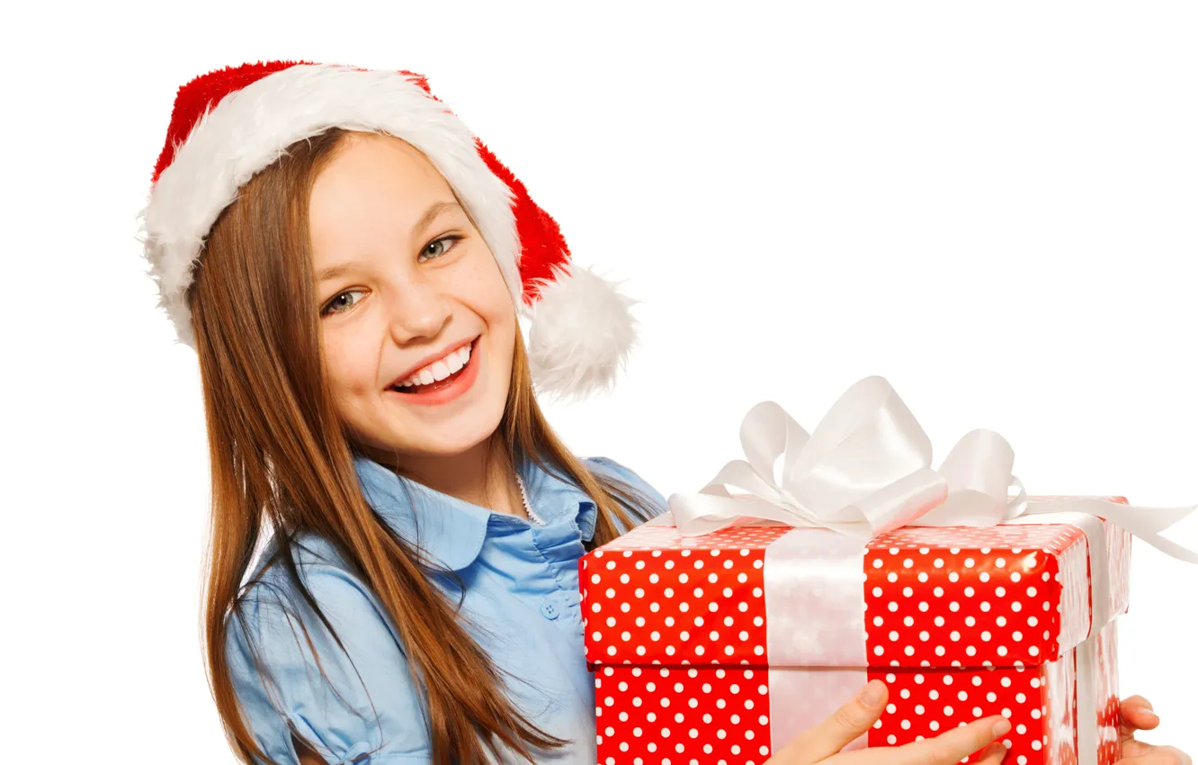 Фото обои подарок, шапка, ребенок, девочка, Новый год, girl, Christmas, New Year