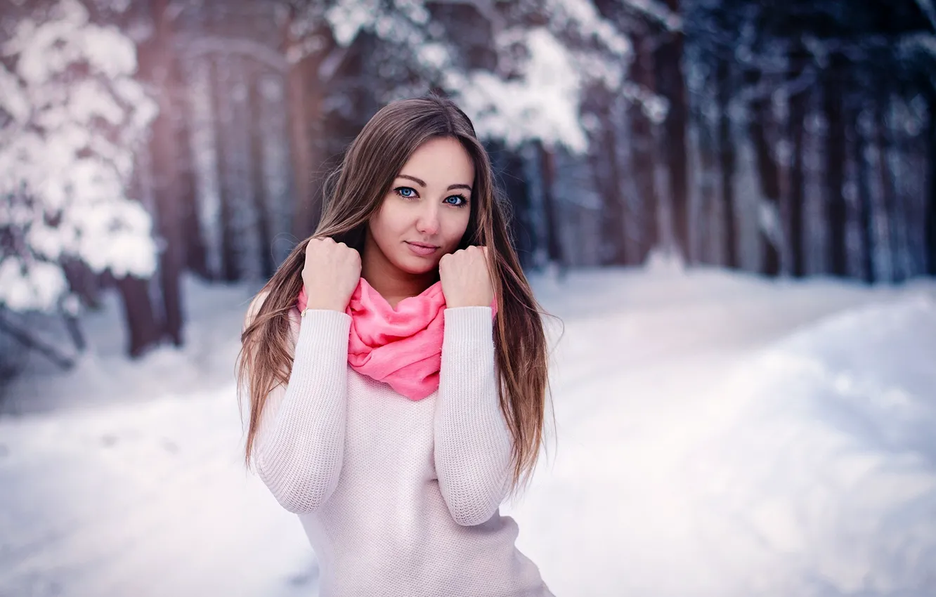 Фото обои зима, снег, деревья, природа, поза, парк, фон, модель
