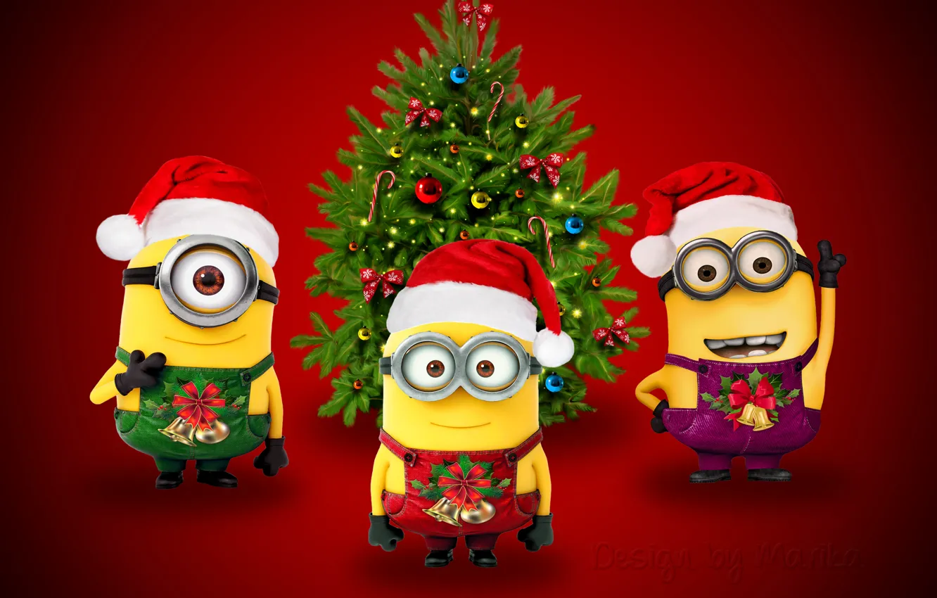 Фото обои Новый Год, Рождество, Санта, Christmas, Xmas, миньоны, cute, santa